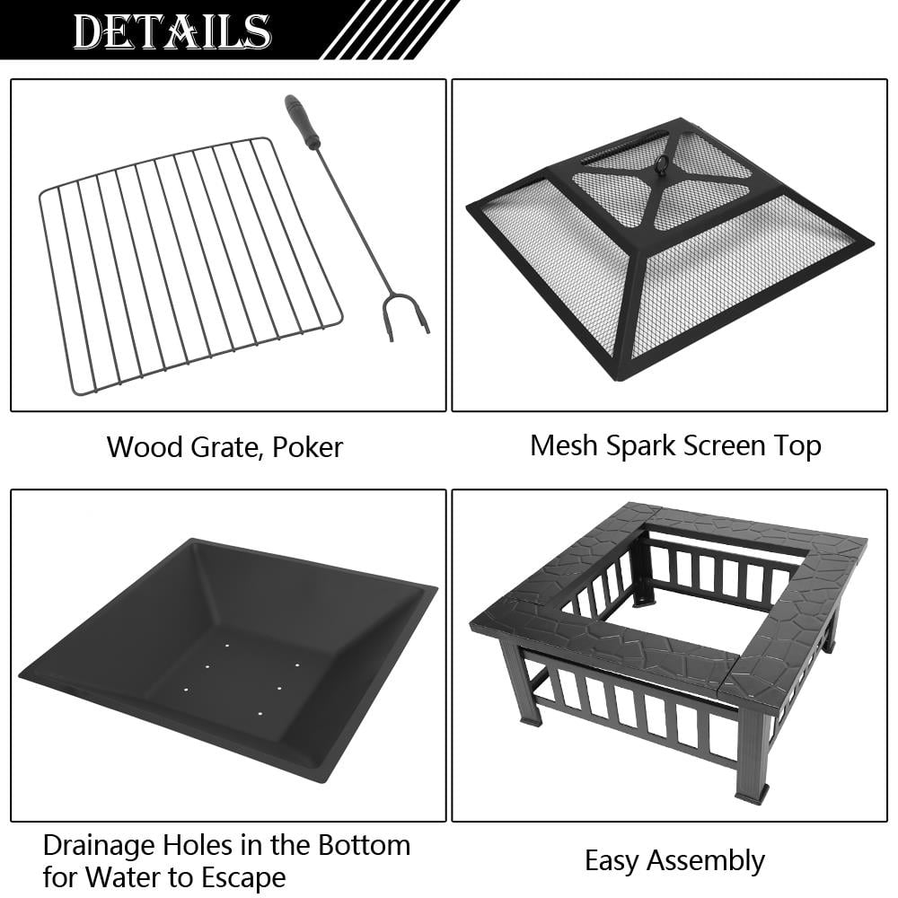 Fire Pit | Square Outdoor Metal BBQ Patio Backyard Camping Fireplace - product image 4