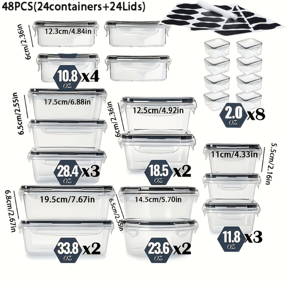 48 pcs Set, Including 6/12/24 Boxes and 6/12/24 Lids Food Storage Box Set, Refrigerator Storage Box Sealed and Leak-Proof, Bpa-Free, Reusable Lunch Box with - product image 2