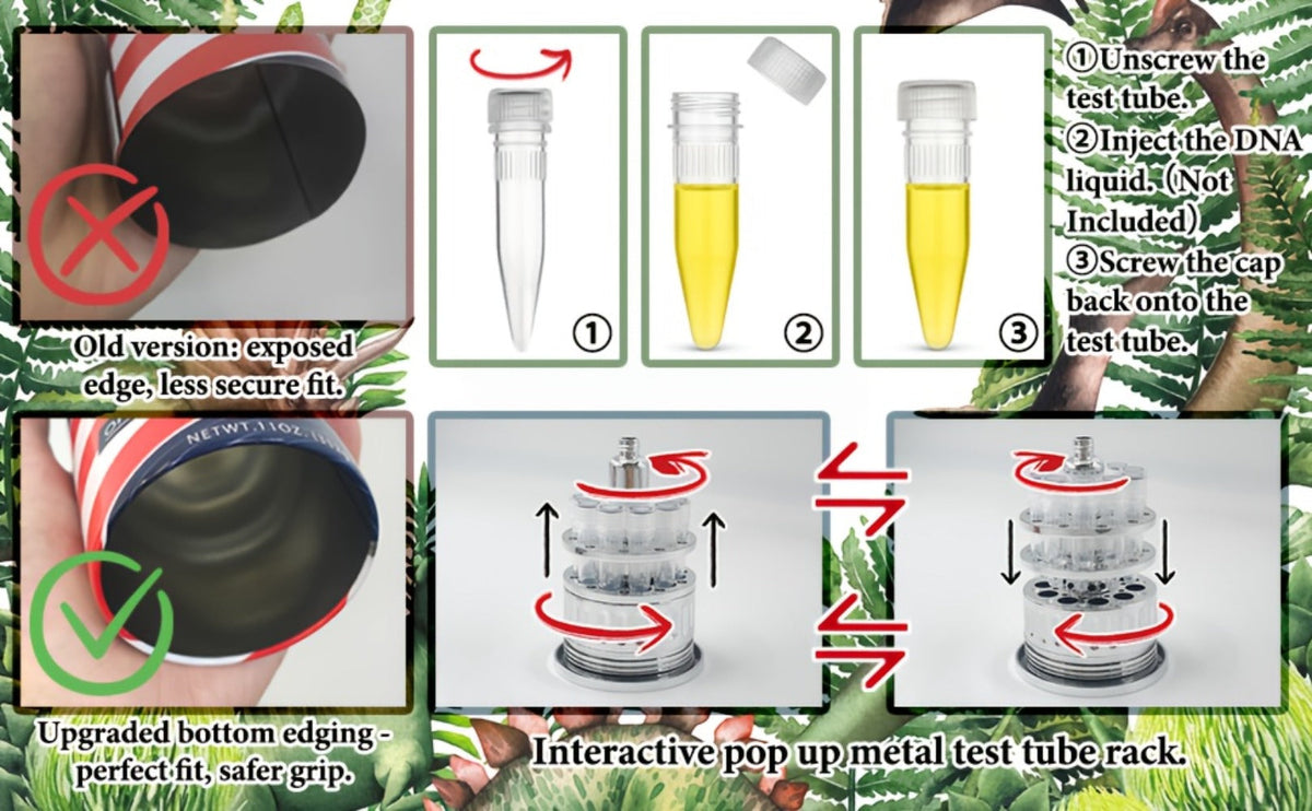 Dinosaur DNA Cryo Canister with Pop-Up Test Tube Rack - 10 DNA Sample Tubes, Movie Prop Replica, Collectible Dinosaur Gift for Fans & Collectors, Themed Party Tabletop Decor, Chris - product image 13
