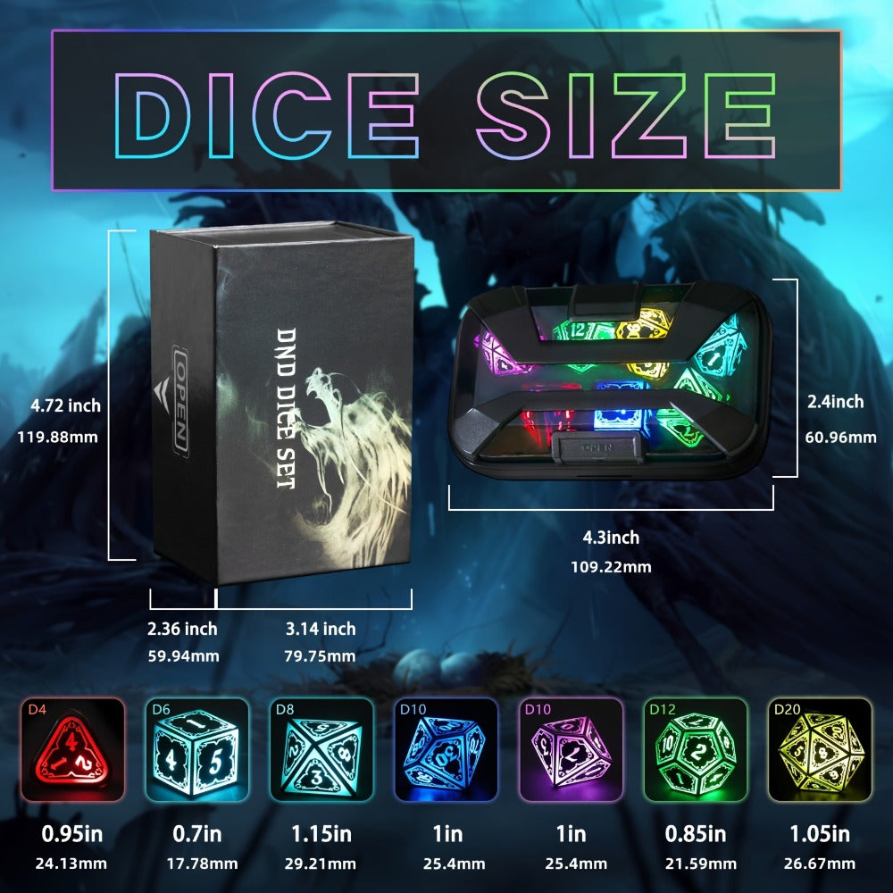 Illuminated Polyhedral Dice with Type-C Charging Case for D&D RPG Tabletop Games, Astral Shard Black, Glow in Dark Gift for Gamers – RGB LED DND Dice Set - product image 2
