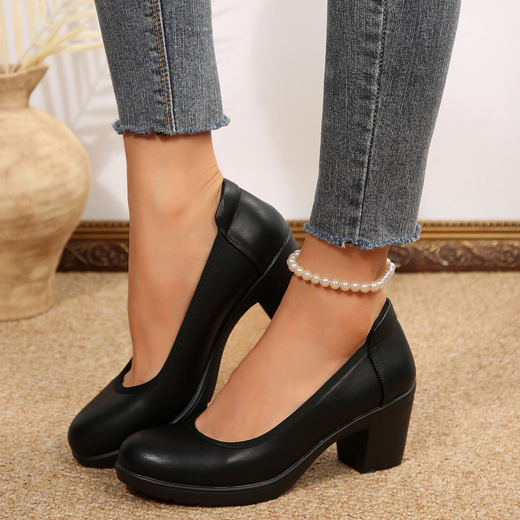 Women's Block Heel Pumps Work Shoes Office Lady Round Toe High Heels Dress Shoes, Women Shoes - product image 4