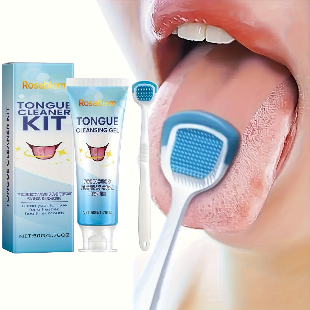 Tongue Cleaner Kit with Probiotic Cleansing Gel & Tongue Brush – Bad Breath Eliminator Fresh Mouth Daily Oral Hygiene Care Gentle Non-Irritating for Sensitive Mouths Adults Gift Se - product image