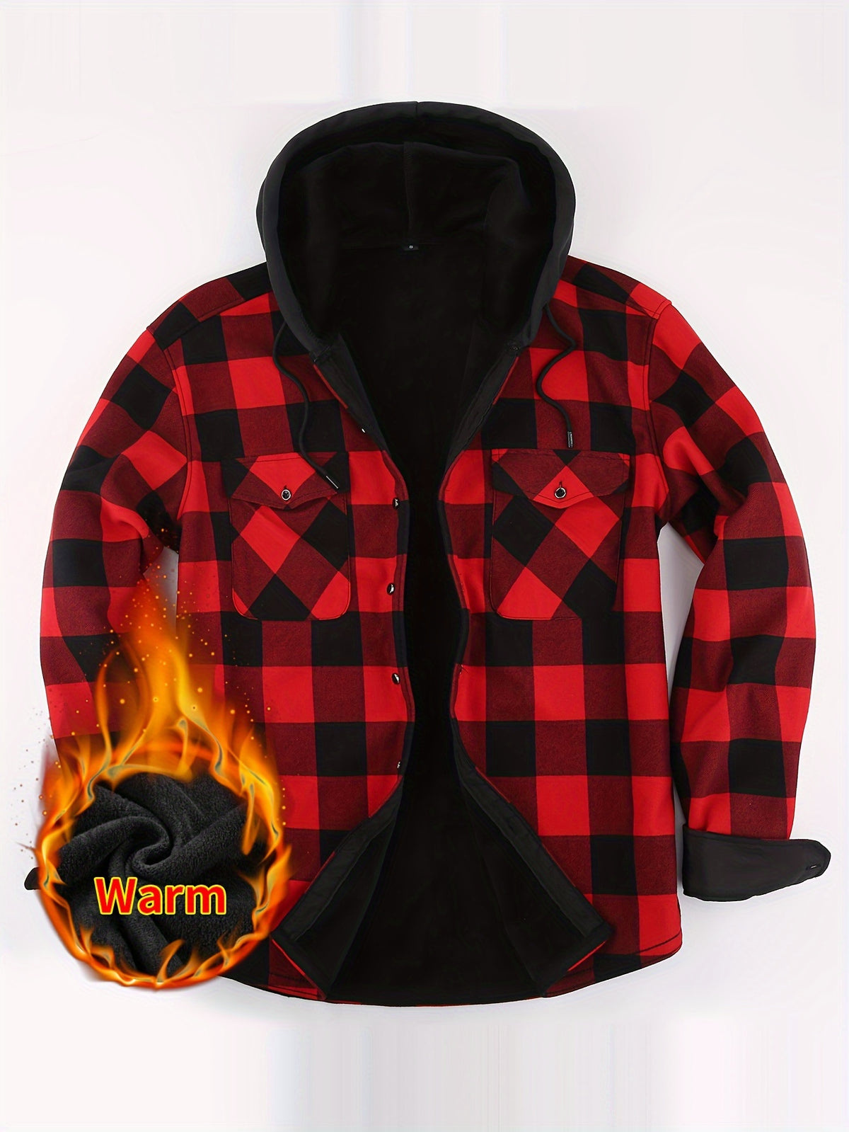 Men's Plaid Hoodie - Casual Long Sleeve Polyester 100% with Button Detail, Regular Fit, Slight Stretch, Woven Placket - Autumn and Winter Warm Leisure Sports - product image 3