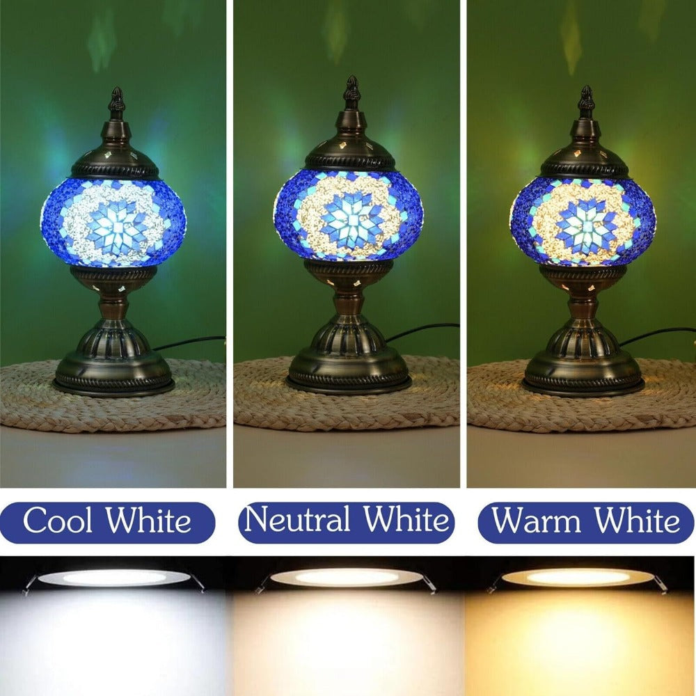 Turkish Moroccan Mosaic Table Lamp Handmade Crystal Glass Spherical Shade 3-Color Adjustable Bedside Night Light Metal Base Bulb Included for Bedroom Living Room Boho Home Decor Gi - product image 2