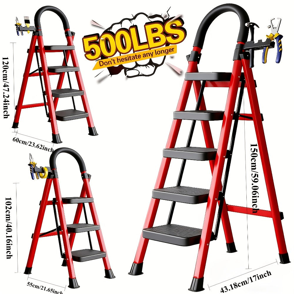 Folding Step Stool Ladder 500lbs Heavy Duty Steel with Anti-Slip Wide Treads & Handrails – Safety Lock, Portable Multi-Step Ladder for Home, Kitchen & Outdoor Use, Mini / Medium /  - product image 13