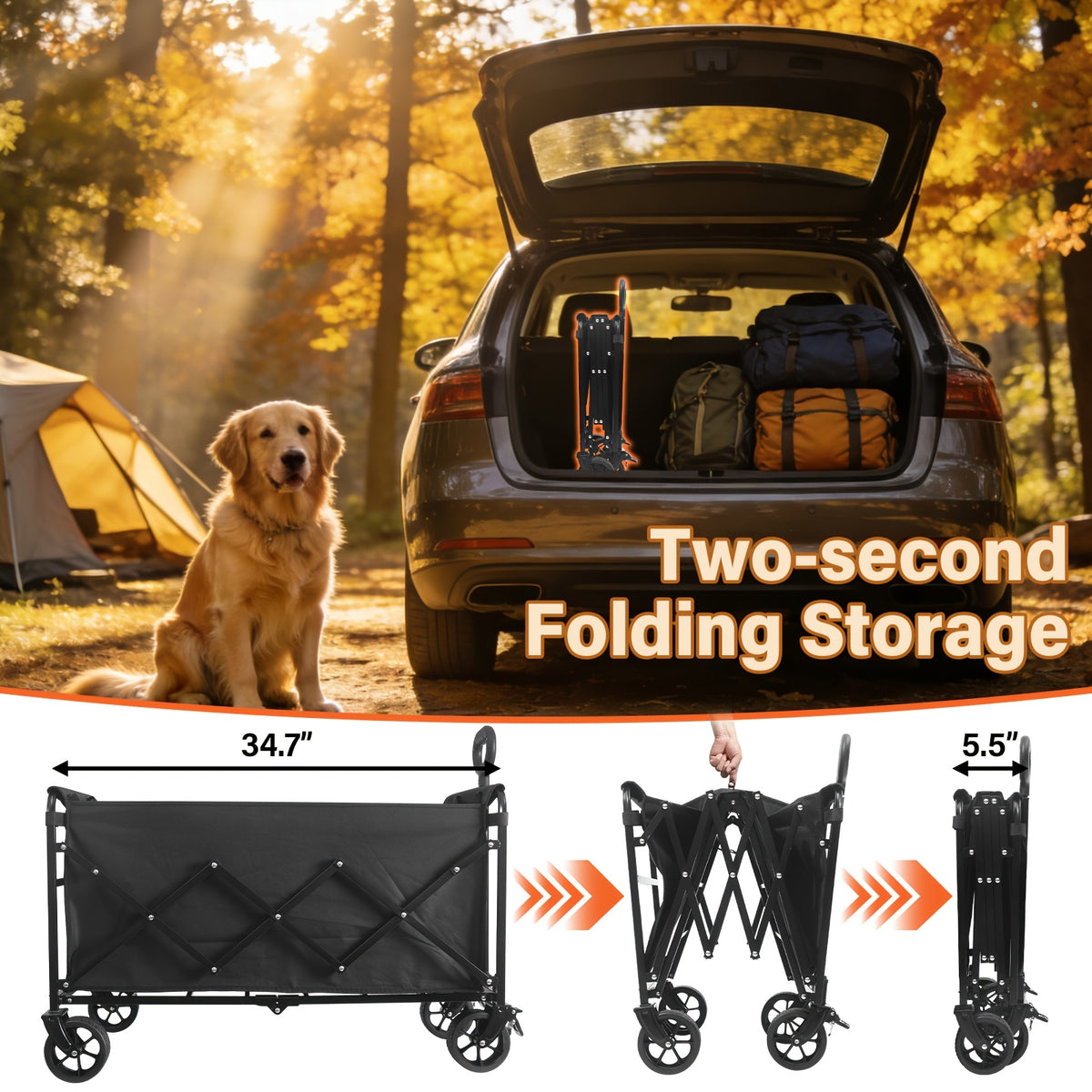 360/ 520/580/600 Lbs Collapsible Wagon Cart with Wheels Foldable - Folding Utility Heavy Duty Wagons Carts for Grocery Sports Garden Shopping Camping - product image 2