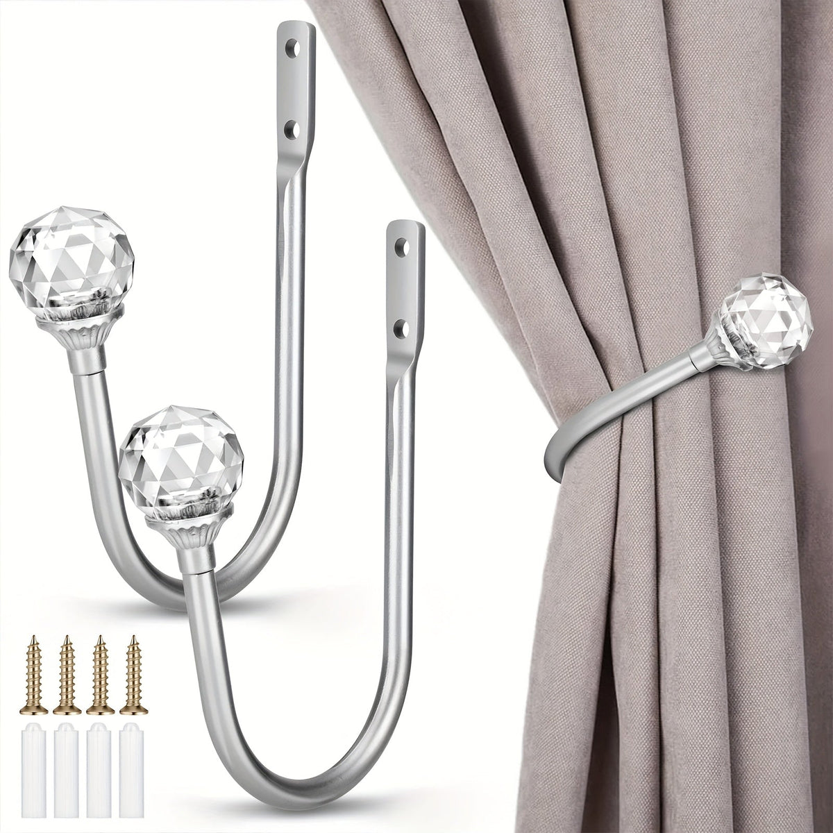 Crystal Curtain Holdbacks Wall Mounted 2-Pack Heavy Duty Metal Drapery Tieback Hooks Home Office Decor - product image 7