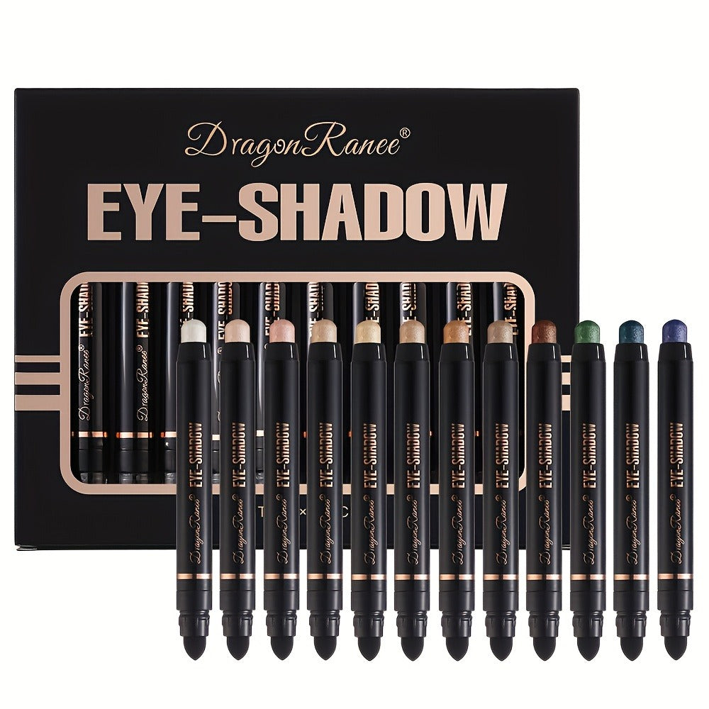 Shimmer Eyeshadow Stick Set 12 Pcs Double-Ended Glitter Cream Eye Shadow Pencil Waterproof Long-Lasting Squalane-Infused Makeup Kit for Women Daily Party Bridal - product image 9