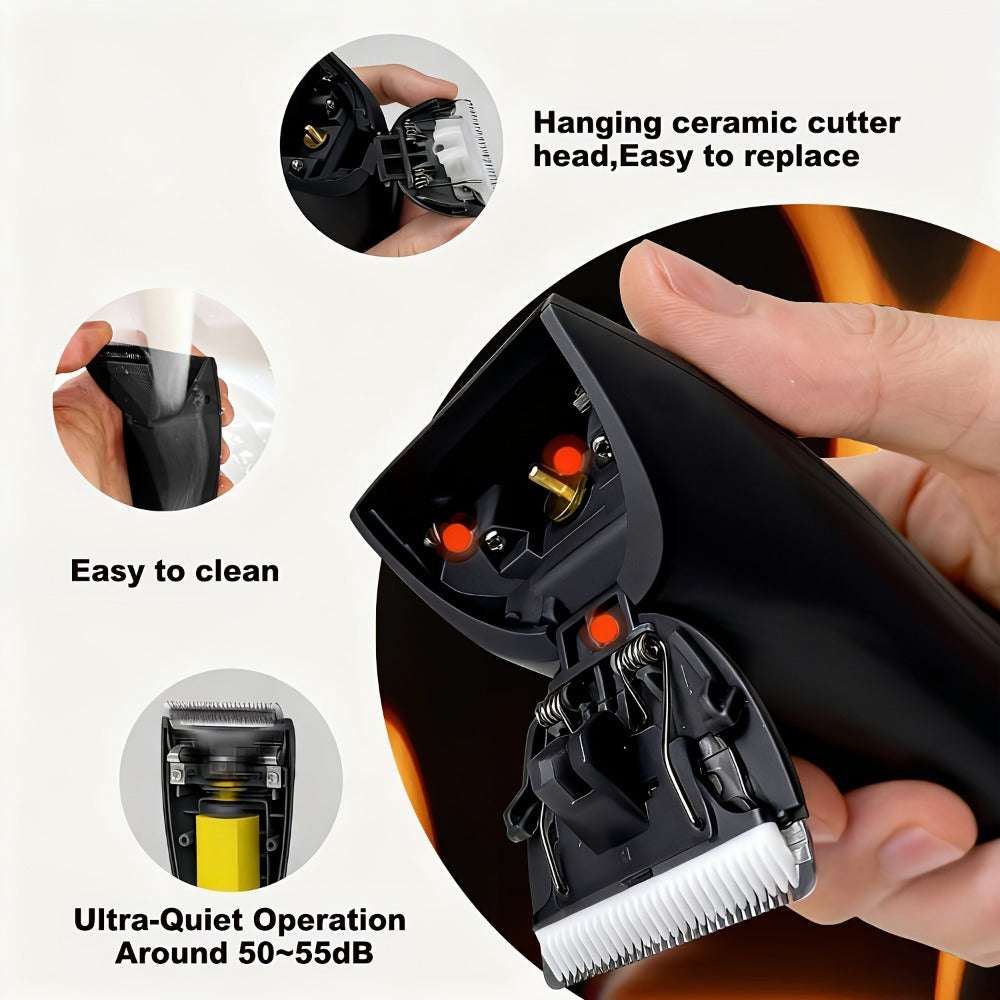 Manscaping Trimmer for Men IPX7 Waterproof Ceramic Blade Electric Groin & Pubic Body Hair Shaver – LCD Battery Display Replaceable Head Safe Grooming Tool, Black Blue White - product image 8