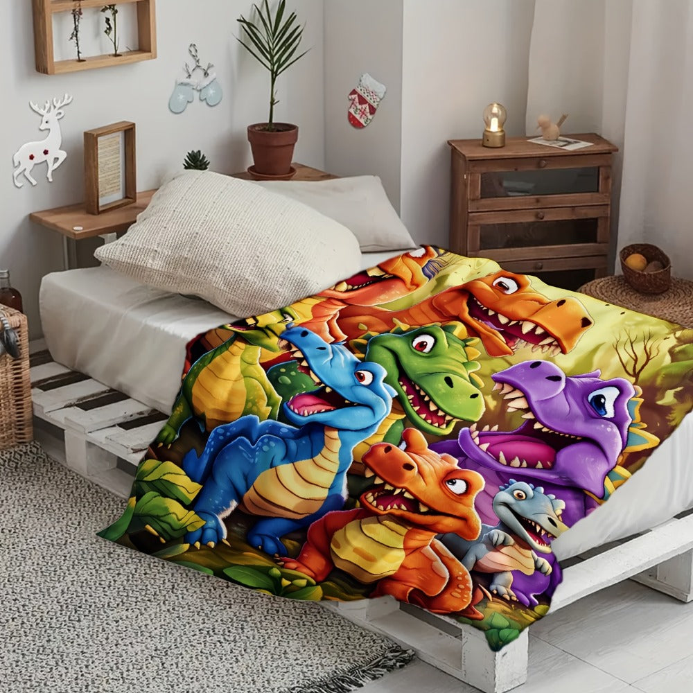 Dinosaur Print Flannel Throw Blanket – 250-300gsm Soft Lightweight Cartoon Dino Blanket for Kids, Couch, Bed & Travel, 5 Sizes - product image 9