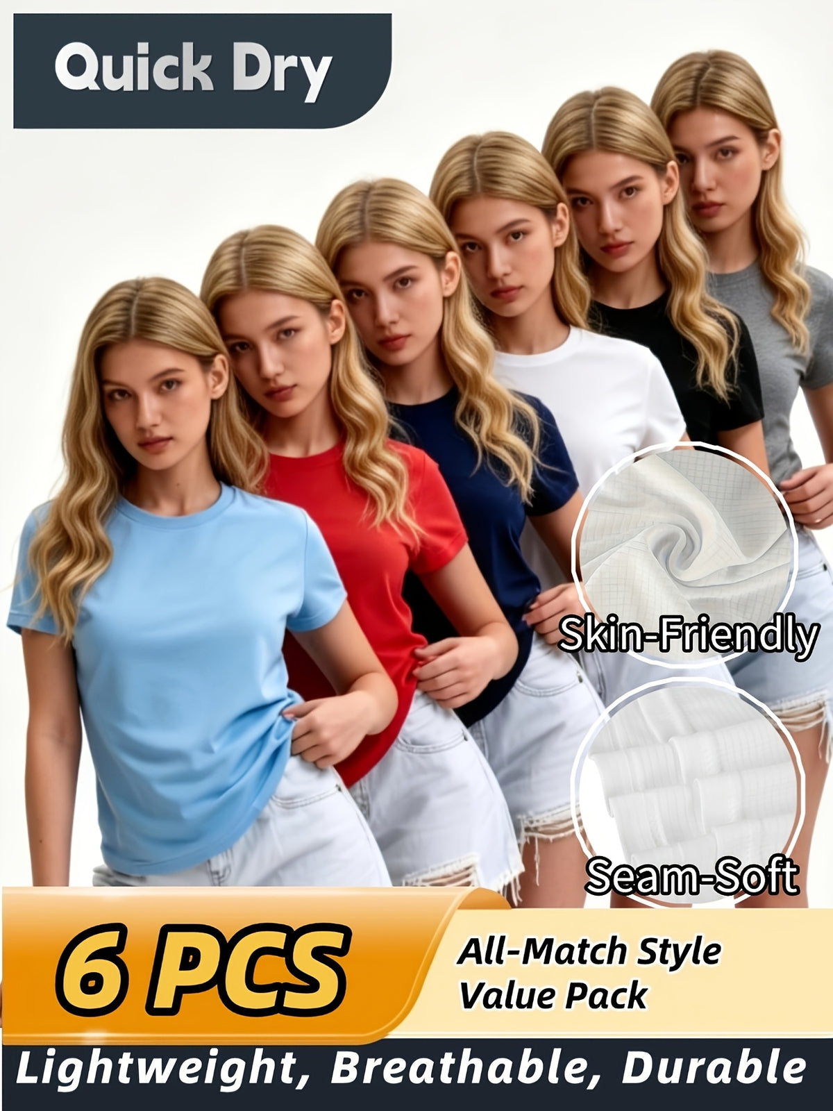 Women's 6-Pack Performance T-Shirts - Breathable, Moisture-Wicking, and Skin-Friendly for, Outdoor, and Everyday Comfort - product image 4