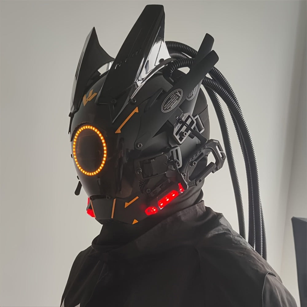 Futuristic Sci-Fi Mechanical Face Mask for Halloween, Cosplay, Music Festival & Rave Party, Blue Green Pink, Free Helmet Included, Adult Gift – LED Cyberpunk - product image 27