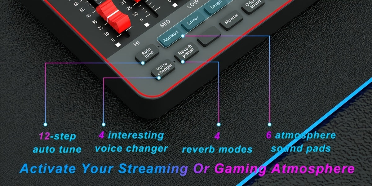 Podcast Equipment Bundle, All-in-One Audio Interface DJ Mixer with 2 Condenser Microphones, Recording Studio Kit Live Sound Card for Singing Broadcast, Live - product image 22
