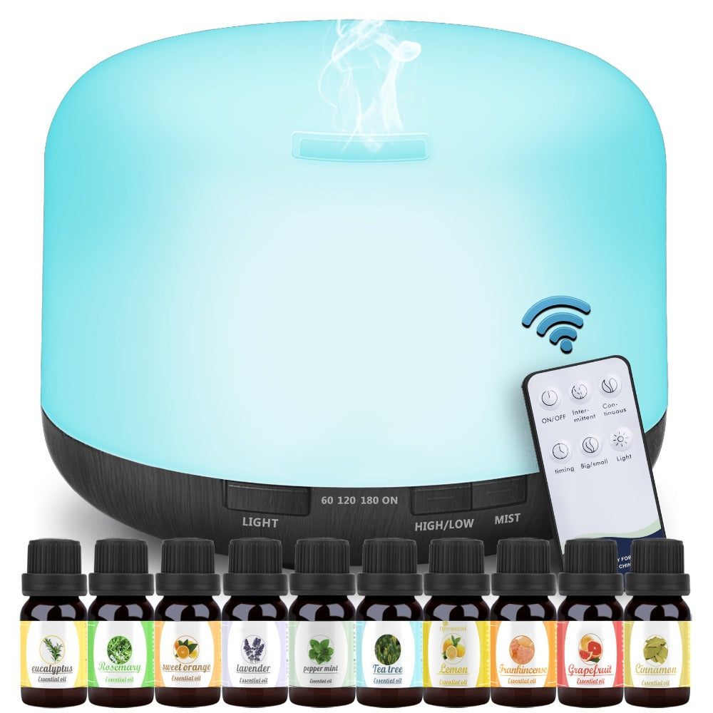 Essential Oil Diffuser 500ml with 10 Essential Oils 7 Color LED Aromatherapy Diffuser Humidifier Remote Control 4 Timer Settings Auto Shut-Off Ultra-Quiet for Home Office Bedroom L - product image