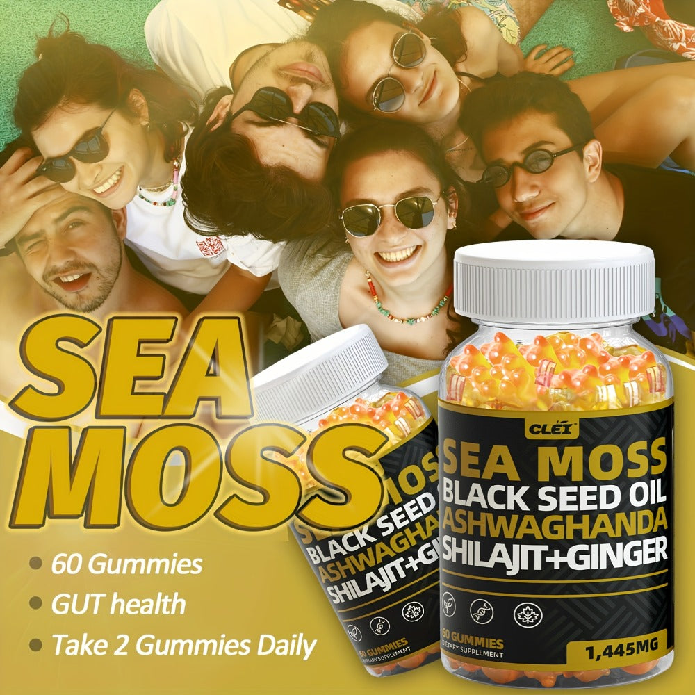 Immune Support Gummies with Sea Moss 1445mg – 10-in-1 Superfood Blend with Black Seed Oil, Ashwagandha, Elderberry, Turmeric, Bladderwrack, Chlorophyll, Shilajit & Ginger – 60 Coun - product image 6