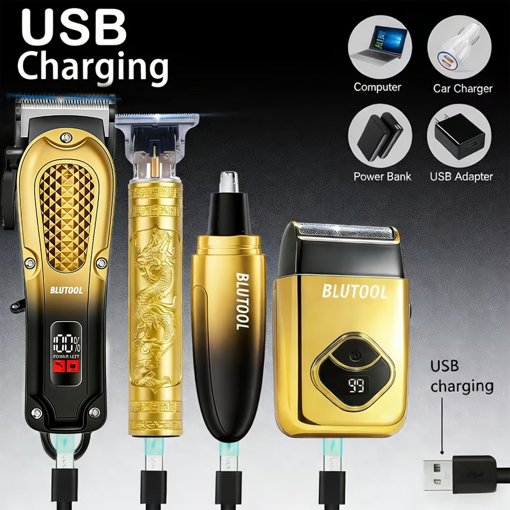 Multi-Piece Hair Clipper Kit for Men – USB Rechargeable Cordless Electric Trimmer Set, 2-Piece & 4-Piece Home Travel Barber Tool, Black Blue Gold Grooming Gift - product image 12