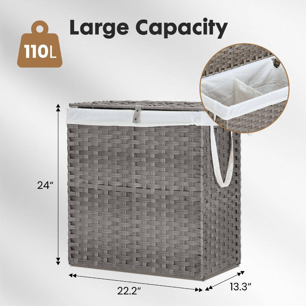 Laundry Hamper with Lid Large Capacity Woven Rattan Storage Basket, Collapsible Clothes Hamper with Handles & Removable Liner, Foldable Breathable Wicker Basket for Bedroom Home Do - product image 15