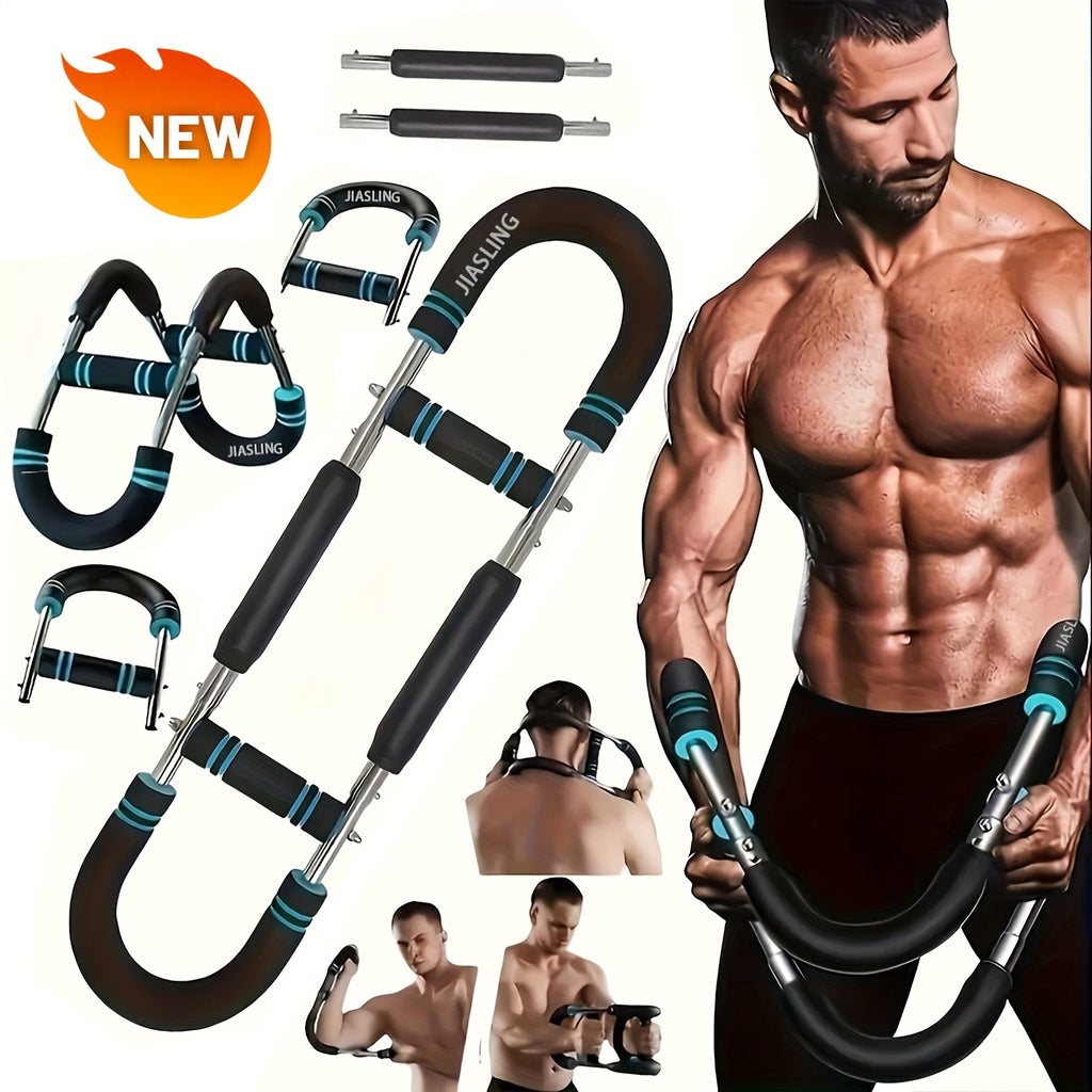 Arm Strength Trainer U-Shaped Spring Resistance Bar – Carry-along Home Gym Chest Expander & Forearm Strengthener with 2-Level Adjustable Resistance Bands - product image