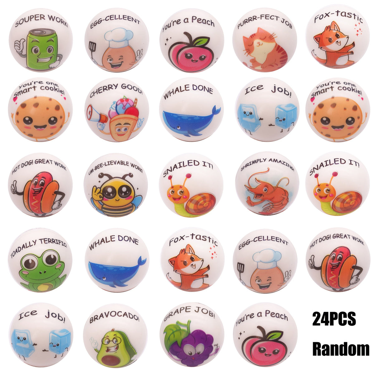 1.18 Inch Soft TPU Sensory Balls with Inspirational Quotes, Cartoon Animal Theme, Classroom Party Favors & Team Building Gifts – Motivational Animal Squeeze Stress Balls 24 Pack