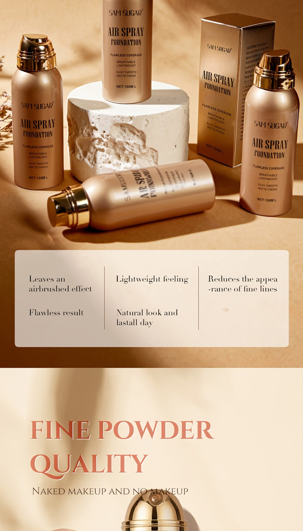 Waterproof Matte Foundation Spray Powder with Brush Set for Women - Sweat-Proof Long-Lasting Full Face Coverage Natural Finish Oil Control, 3 Shades for All Skin Types - product image 12