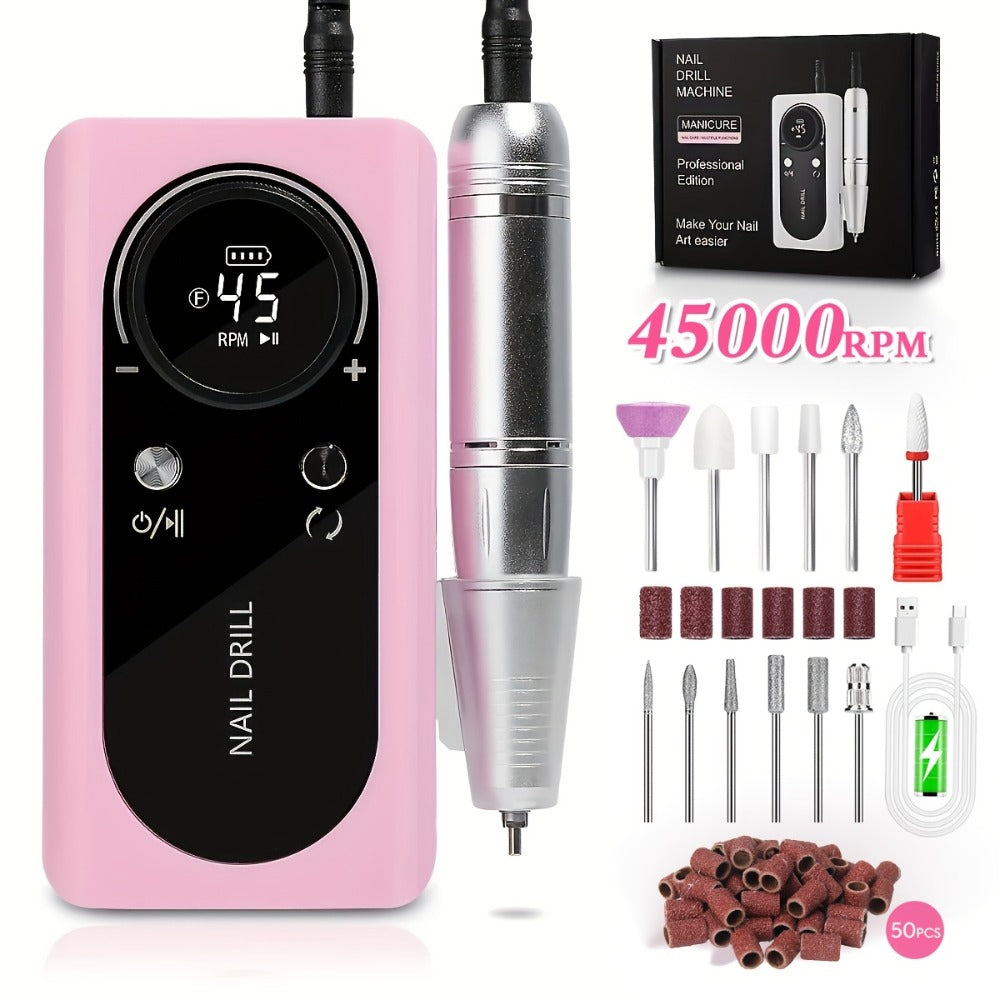 Low Noise Nail Drill Machine 45000RPM Rechargeable with LCD Display — Quiet Electric E-File for Gel Polish Acrylic Natural Nails, Professional Cordless Nail Sander for Home & Salon - product image 7