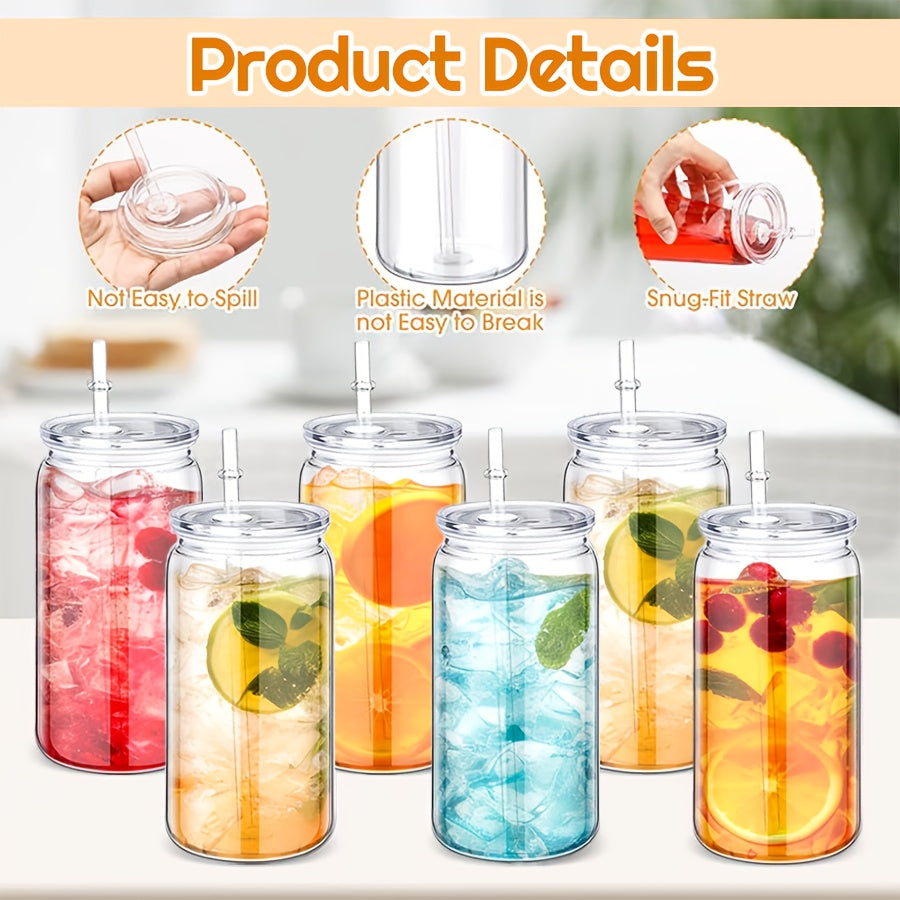 16oz Plastic Cups with Lids and Straws Bulk 25pcs Set Clear Flat Bottom Tumbler Single or Double Wall for Iced Coffee Boba Water Juice Party Favors Christmas Gifts for Kitchen & Dining