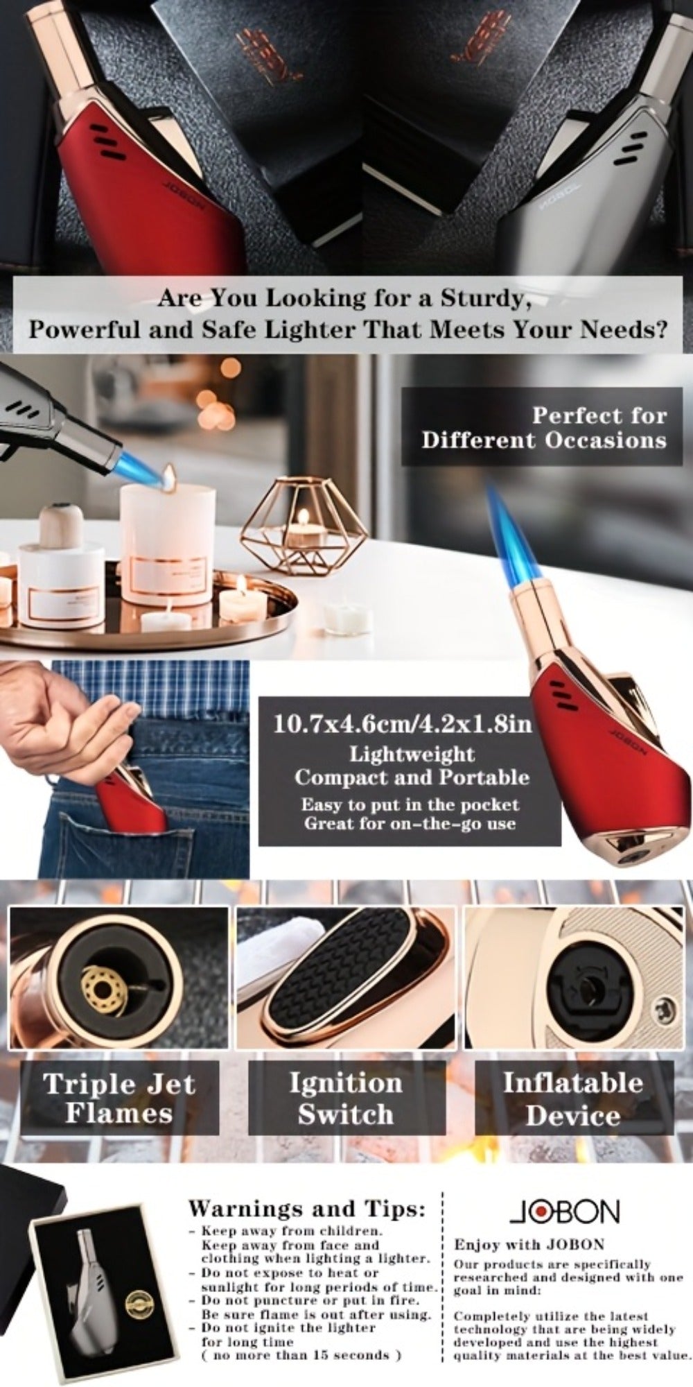 Torch Lighter Refillable Windproof Pocket Lighter with Punch Safety Lock High-Pressure Jet Flame Igniter for Cigar Candle Charcoal BBQ Cool Gift for Men Silver Gift Box - product image 11