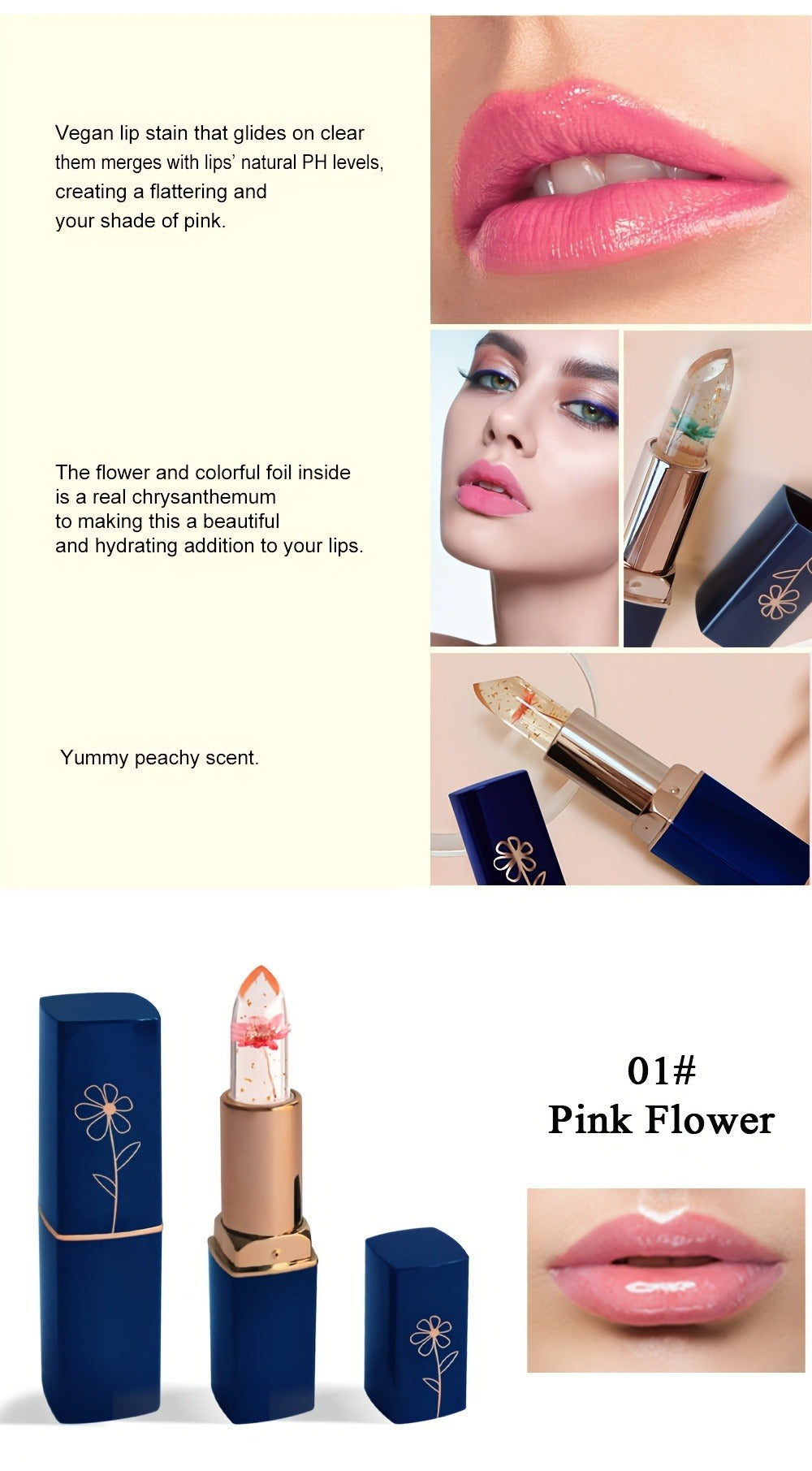 Flower Shaped pH Lip Balm Set 6pcs Individually Wrapped — Color Changing Transparent to Pink Tint, 6 Flavors Deep Moisturizing, Cute Floral Design Beauty Gift for Women Girls & Tee - product image 10