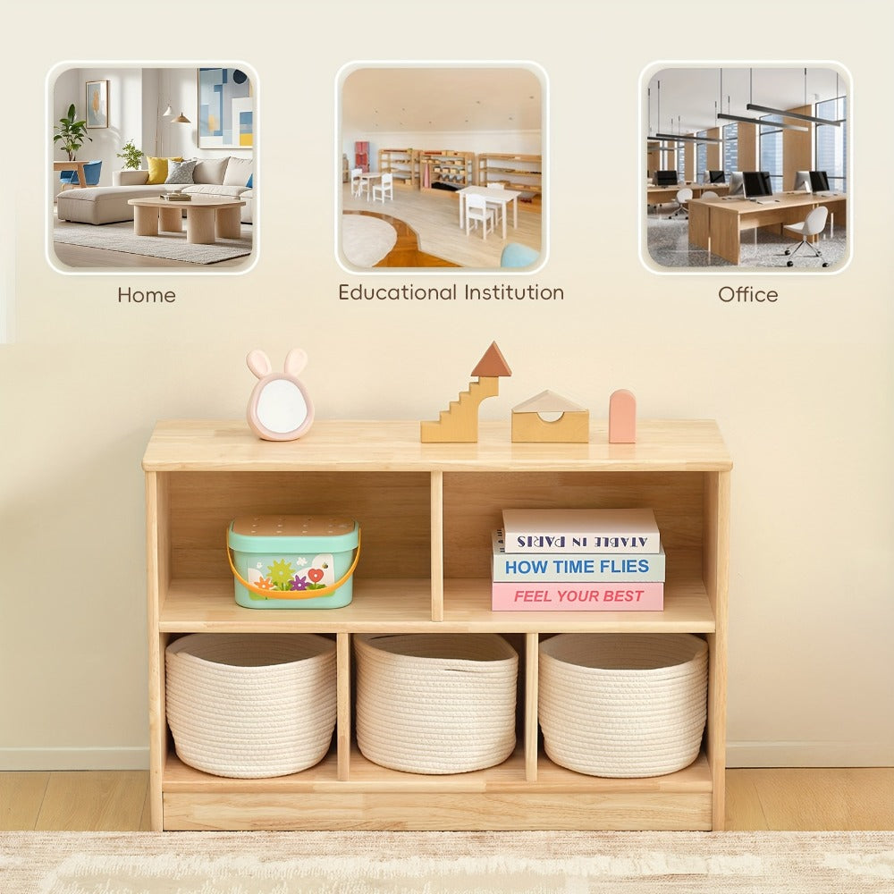 Rubber Wood 5-Compartment Bookshelf 35.4" – 2-Tier Wooden Storage Cabinet for Classroom, Playroom & Preschool | Kids Book Organizer Shelf for Daycare, Bedroom & Living Room | 5-Sec - product image 5