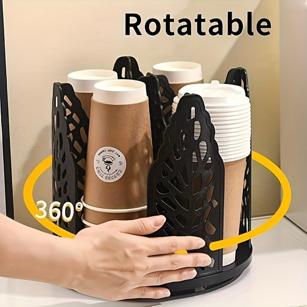 Rotating Paper Cup Holder with 4 Compartments - Disposable Coffee Cup Dispenser Organizer Detachable Lid Storage Box for Countertop Kitchen Coffee Station Bathroom | White Black - product image 2