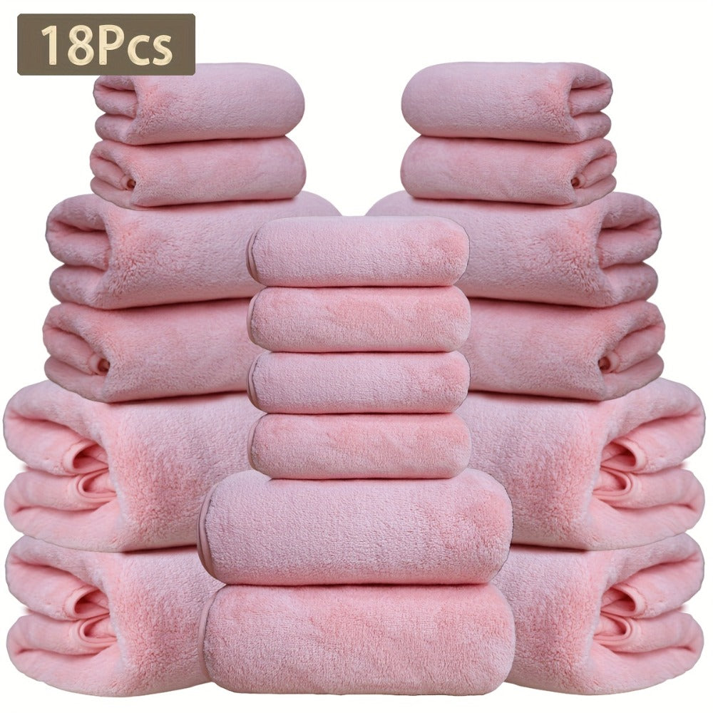 Coral Velvet Bath Towel Set 18pcs – 4 Bath Towels 4 Hand Towels 10 Washcloths Hotel Quality Soft Absorbent - product image 20
