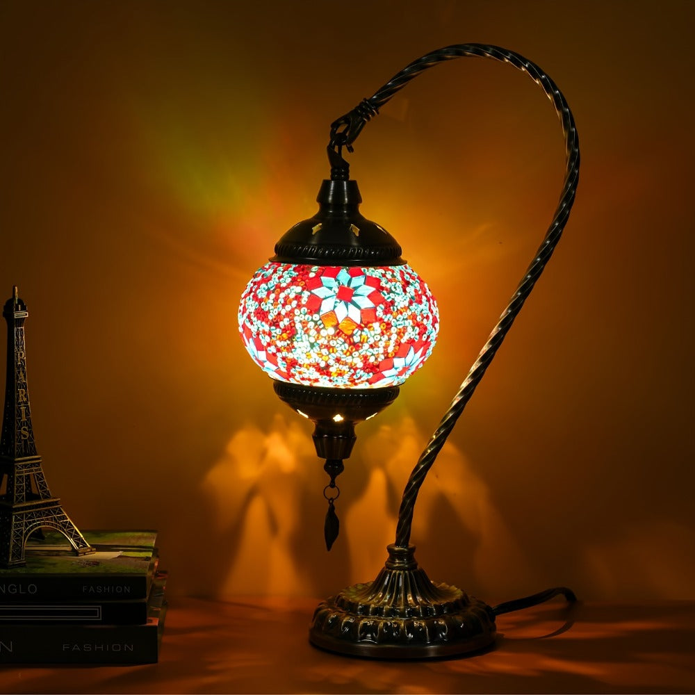 Mosaic Table Lamp Turkish Moroccan Style Handmade Swan Neck Glass Bedside Lamp 3 Color Modes LED Bulb Included Metal Base for Bedroom Living Room - product image 8
