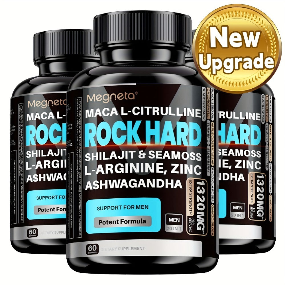 Men's Strength, Energy & Vitality Supplement with Shilajit, Ashwagandha, Maca, Sea Moss & L-Arginine – Day & Night Support Formula for Men, 60 Capsules 30-Day Supply - product image