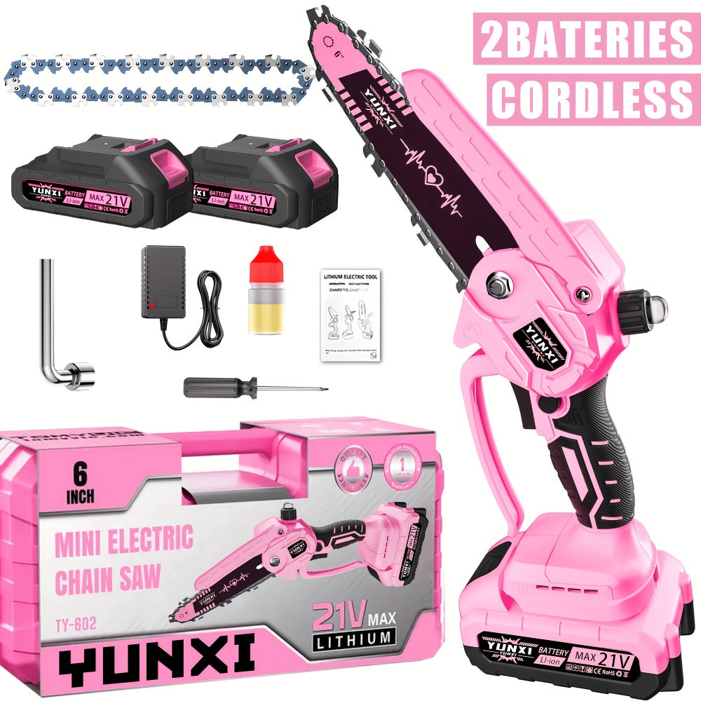 Mini Chainsaw 6 Inch 21V Cordless Battery Powered | Handheld Electric Chain Saw for Tree Branch Trimming Wood Cutting | Lightweight Portable Pruning Saw Pink - product image 8