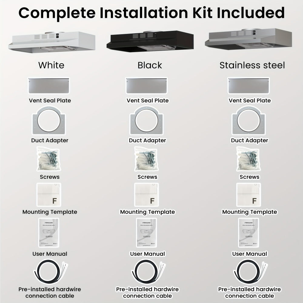 Range Hood 30 Inch Under Cabinet 350 CFM Ducted Ductless Convertible Kitchen Vent Hood with LED Light 2-Speed Exhaust Fan Stainless Steel Black White - product image 13