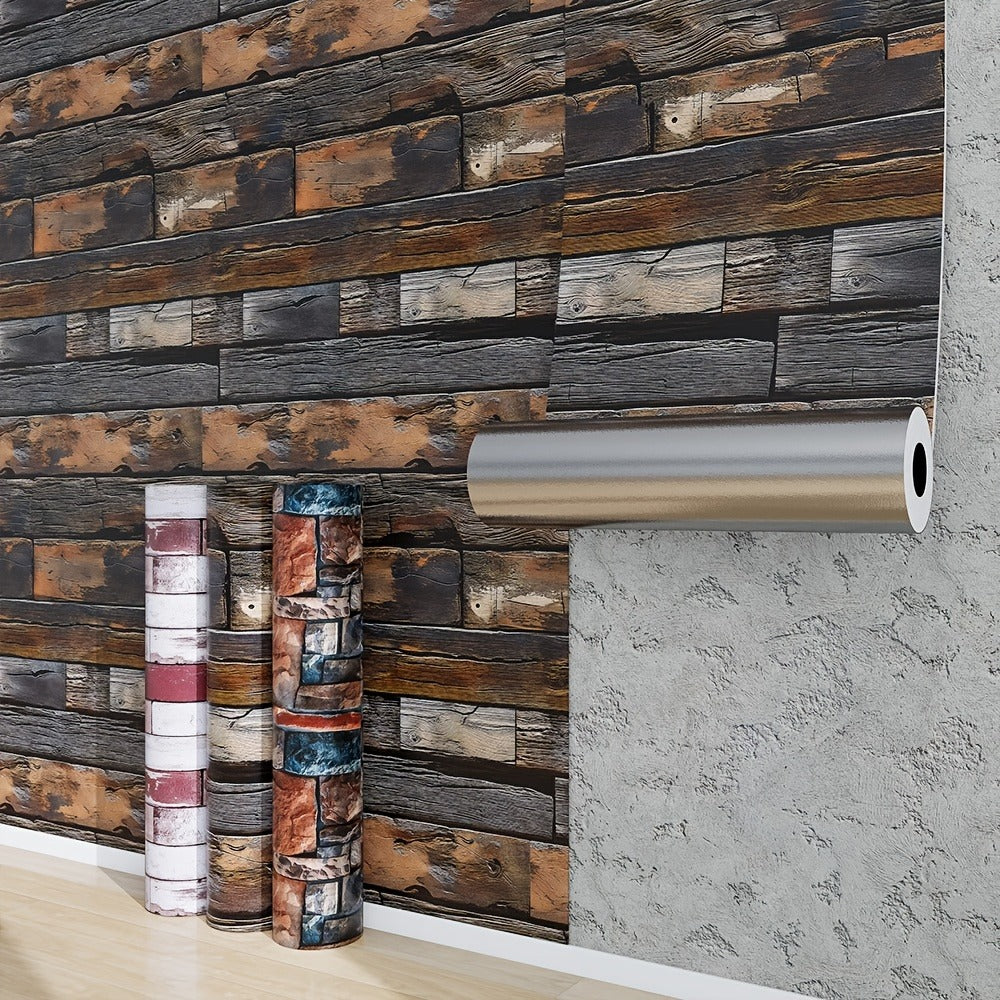 3D Brick Foam Wallpaper Self Adhesive Peel and Stick Wall Panels Waterproof PVC Rustic Brick Pattern Home Bathroom Kitchen Wall Decor Blue Brown Red 17.5in Wide - product image 6