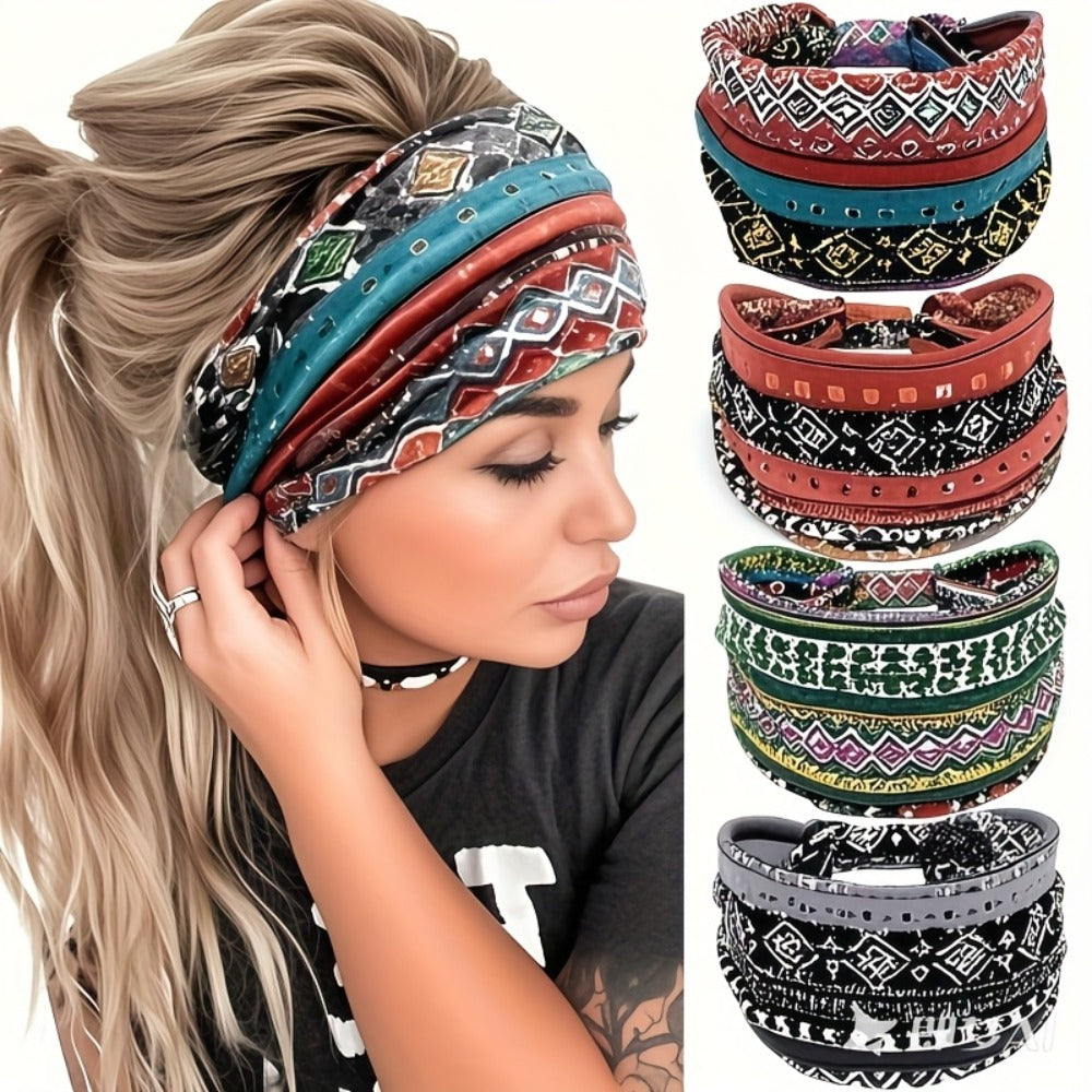 Floral Turban Headbands for Women 8 Pack Non-Slip Elastic Boho Knotted Wide Hair Wrap for Sports Yoga Running Workout Sweatband Moisture Wicking Fashion Hair Accessories Gift Set - product image 10