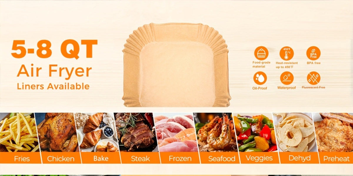 Air Fryer Parchment Paper Liners 250pcs - Non-Stick Disposable Square Liner Sheets for 5-8QT Air Fryer Basket Baking Roasting Microwave Unbleached - product image 12
