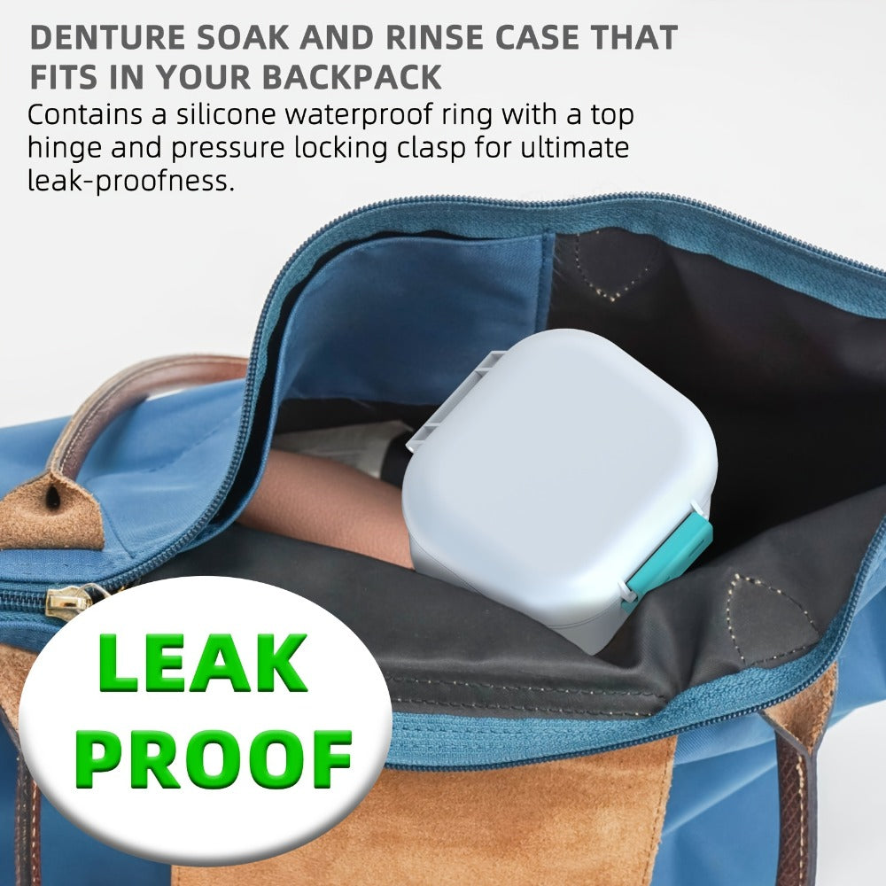 Denture Bath Case Leak-Proof with Drainage Basket Silicone Ring Safety Buckle Portable Travel Denture Cleaner Soaking Cup Storage Container for Home Travel - product image 6