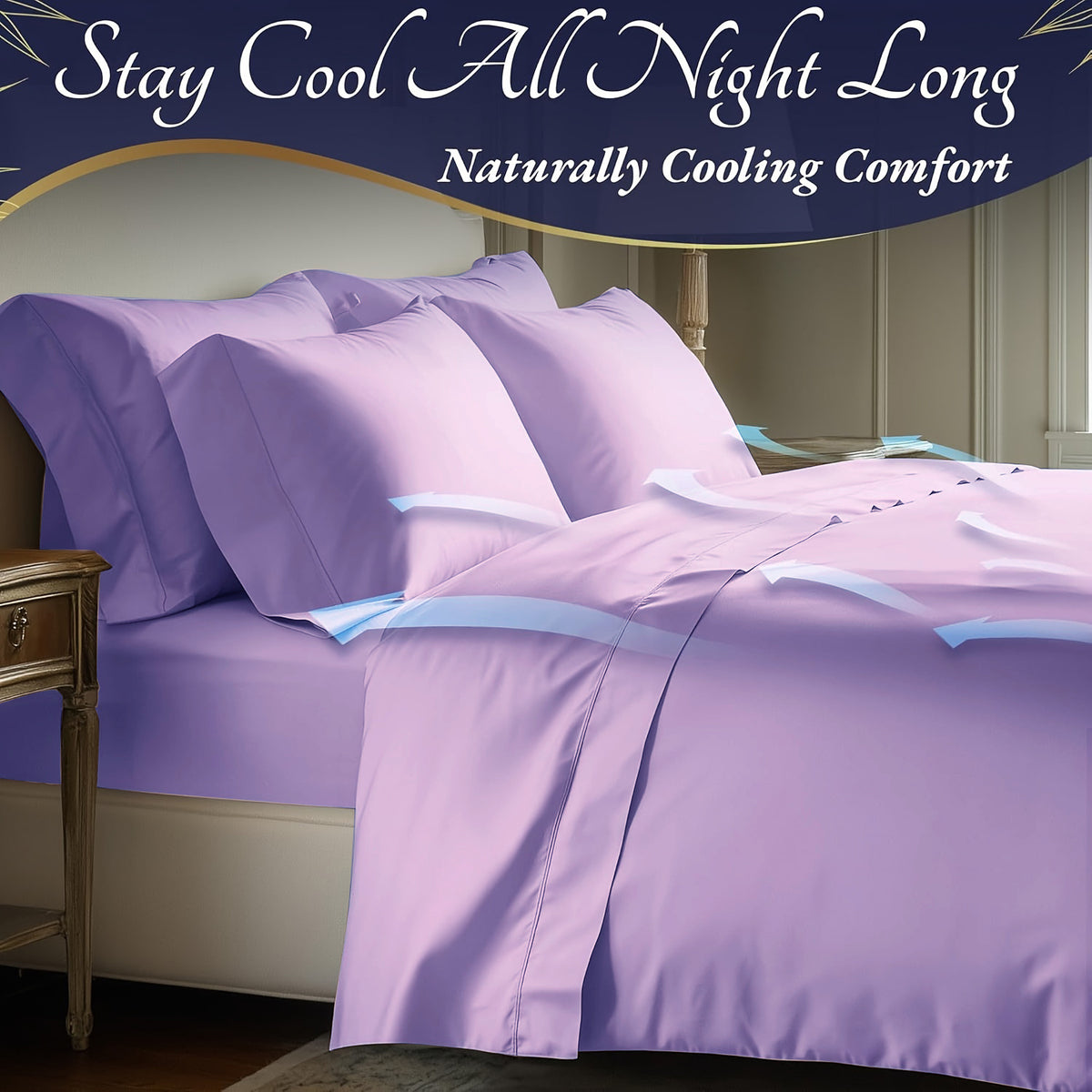4 pcs Bamboo Cooling Bedding - Extra Deep Pocket Breathable and Cooling - Suitable for Hot Sleepers and Sweats, Children Pillowcases, Flat Sheet and Fitted - product image 10