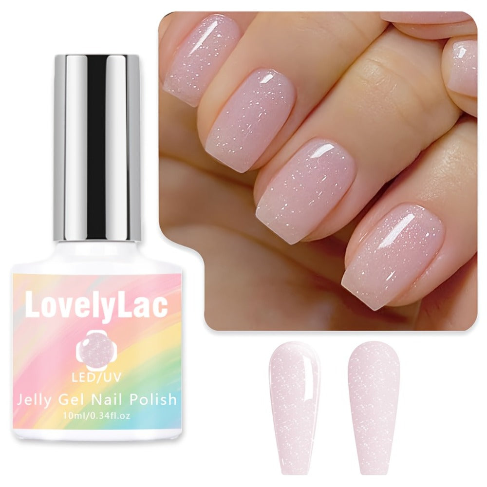 Pink Glitter Jelly Gel Nail Polish Arch Shaping & Color Gel – Sheer Pink Translucent UV/LED Nail Gel, Modern Light Formula for Home & Salon Creative Manicure Nail Art - product image