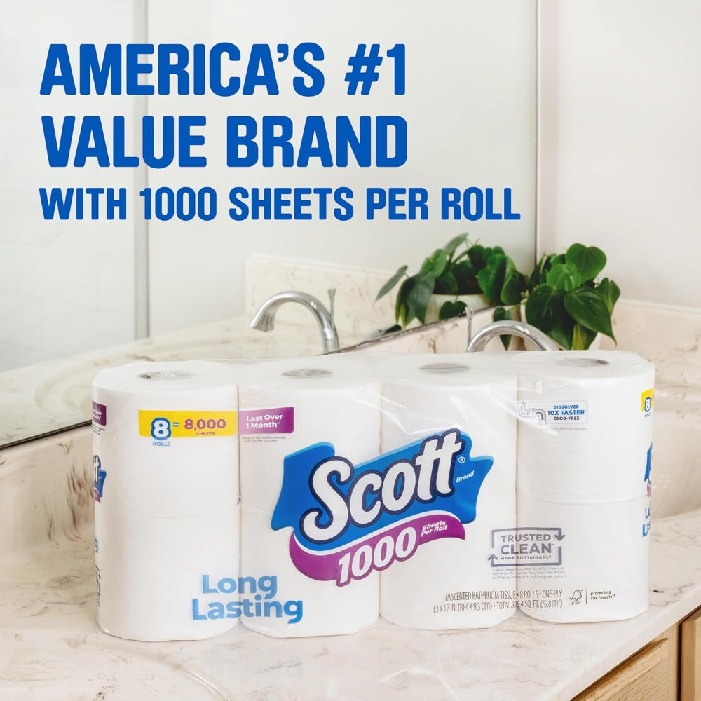 Toilet Paper 1000 Sheets Per Roll 18 Rolls - 1-Ply Bath Tissue Bulk Pack with Clog-Free Technology Long Lasting Rolls Dissolves Fast - Septic Safe Bathroom Tissue for Home Office R - product image 3