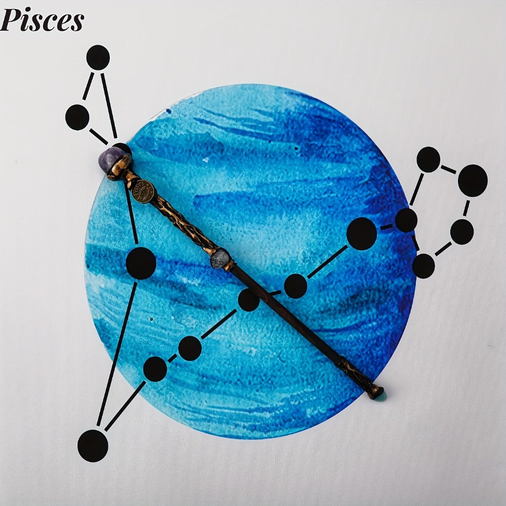 Handmade Astrology Wand All 12 Signs Aries Taurus Gemini Cancer Leo Virgo Libra Scorpio Sagittarius Capricorn Aquarius Pisces Cosplay Party Decor Birthday Gift | Zodiac Crystal Magic Wand with Gift Box