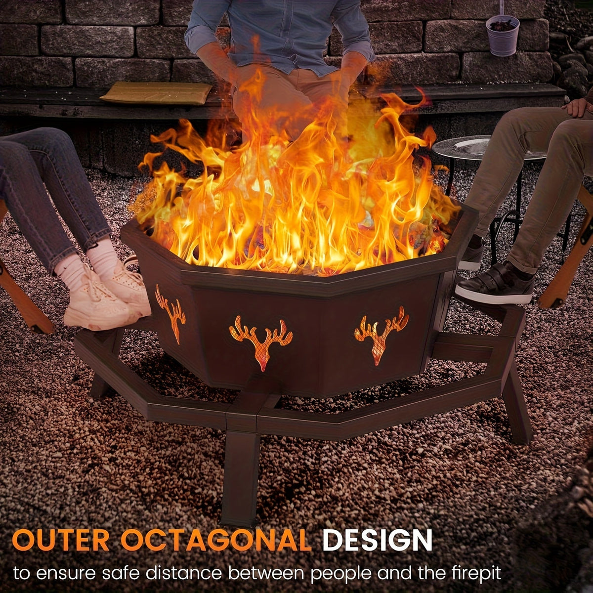 Outdoor Fire Pit 35 Inch Octagonal Wood Burning Fire Pit with Spark Screen, Poker & Grate for Backyard Patio Camping Bonfire - product image 2