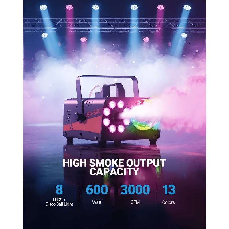 Smoke Machine, Fog Machine with Disco Ball Lights, 600W and 3000CFM with 13 Colorful LED Lights Effect, Wireless Remote Control, Suitable for Parties - product image 15