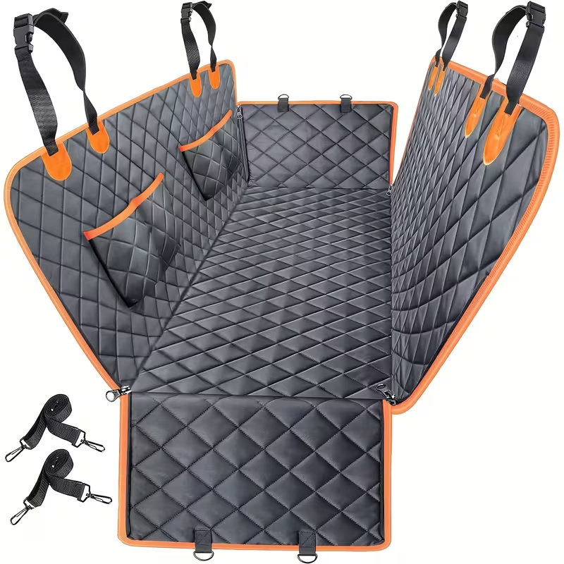 Dog Car Seat Cover Pet Hammock for Back Seat – Universal Fit for Cars Trucks SUVs – Waterproof Scratch-Proof Nonslip Dog Seat Cover with 4 Side Pockets – Washable Pet Travel Protector