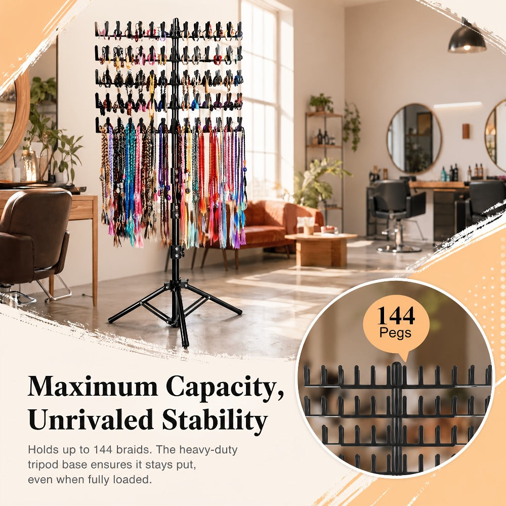 144 Strand Braiding Hair Rack Standing Height Adjustable 30-50 Inch Foldable – Tangle-Free Hair Extension Holder | Knotless Box Braids Cornrows Organizer | Salon Hairstylist Tool B - product image 2