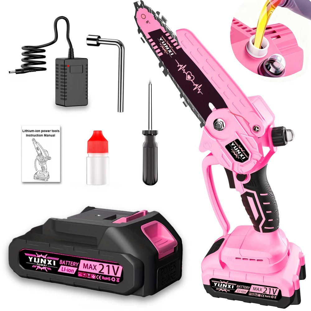 Mini Chainsaw 6 Inch 21V Cordless Battery Powered | Handheld Electric Chain Saw for Tree Branch Trimming Wood Cutting | Lightweight Portable Pruning Saw Pink - product image 7