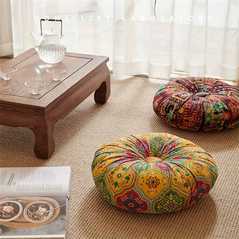 Floor Pillow Round Bohemian Thick Cushion Vintage Floral Pattern Boho Meditation Seat Pad Fade Resistant Cotton Filled Decorative Pouf for Living Room Bedroom All Seasons - product image 2