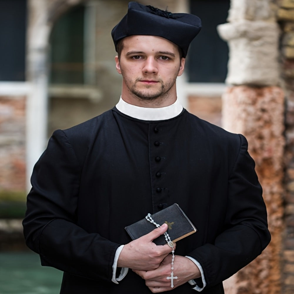 Unisex Clergy Tab Collar Black Dickey Neck Band for Men Women Pastor Halloween Costume Accessory Clerical Vestment Theater Prop | Priest Collar Costume 3 Piece Set